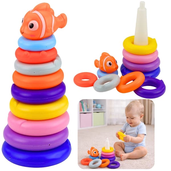 Ringtorn stapelleksak med fisk 10 delar plast 29 cm
