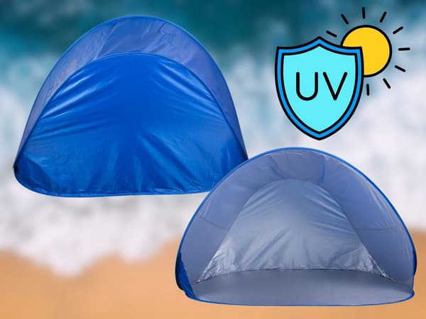Selvopslående strandtelt UV-beskyttelse blå inkl. bæretaske