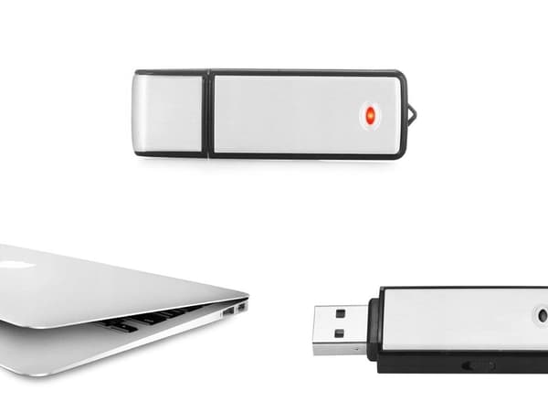 Mini diktafon USB-minne 8 GB röstinspelare WAV silver 6,5 cm