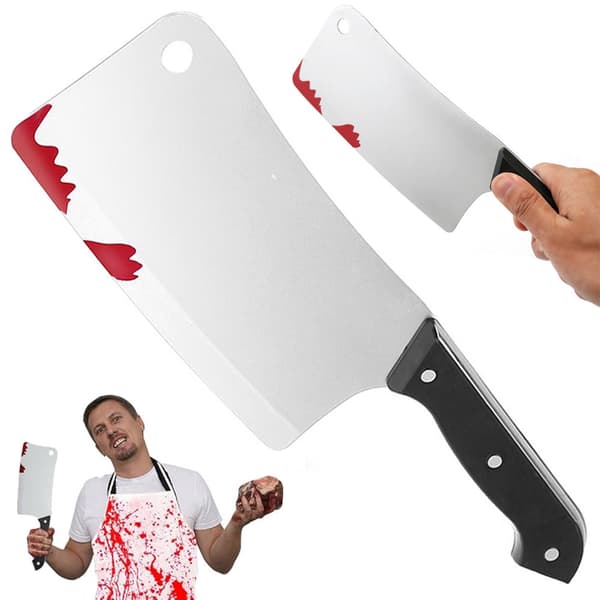 Halloween-kniv cleaver i plast med blodig effekt 1-pack