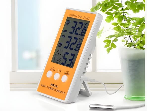Digital termometer/hygrometer med ekstern probe -50 til 90°C gul/hvid