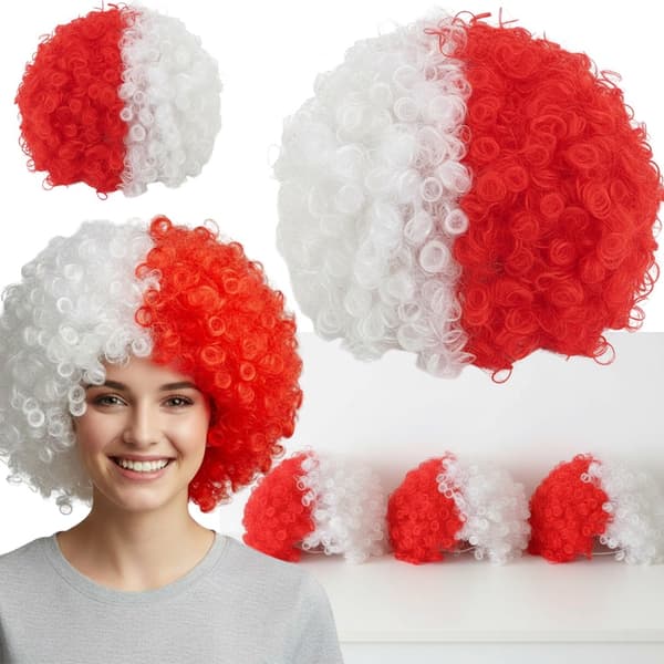Afroparyk supporterparyk hvid/rød one size polyester