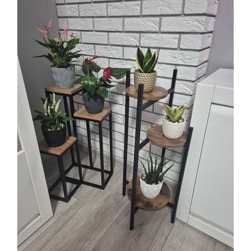 Blomsterstativ 3 niveauer metal/MDF 81x27x27 cm sort/brun