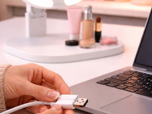 LED-makeupspejl 17x17 cm foldbart med 3 lysindstillinger USB-C genopladelig