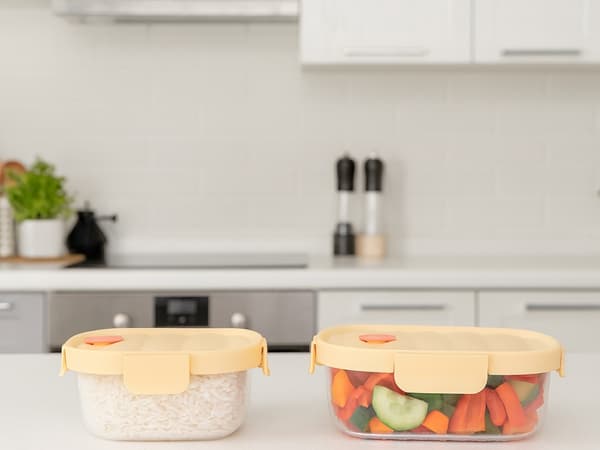 Glasmatlådor med lock 650/950 ml + termoväska gul 2-pack