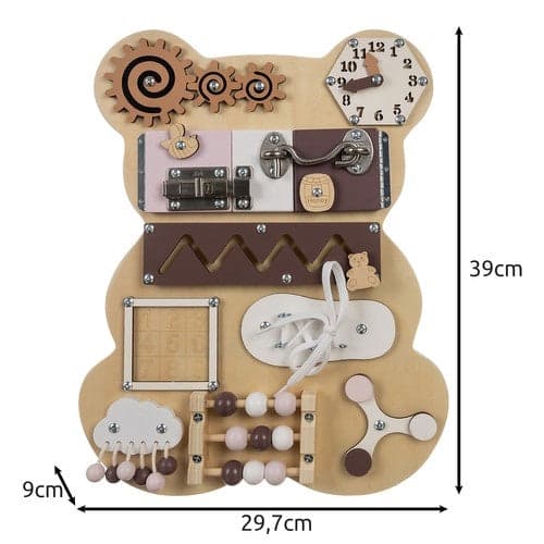 Aktivitetsbræt i træ 10 elementer bamse 39x29,7 cm 3+