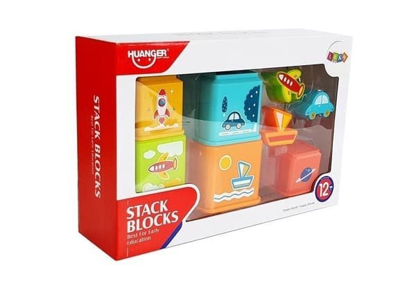Staplingskuber piramid med fordonsbilder och sorteringshål, 5-pack
