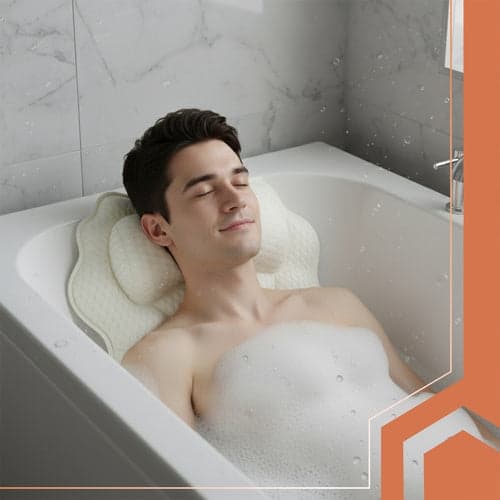 Badekudde ergonomisk 43x40 cm med 6 sugekopper, 3D-mesh