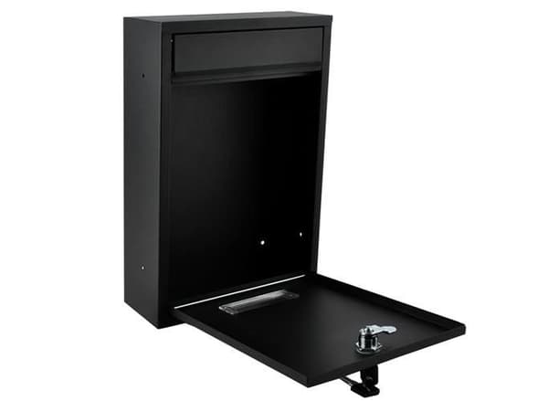 Postkasse sort galvaniseret stål med låg og 2 nøgler 32 cm