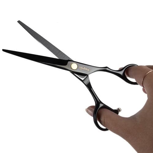 Frisørsaks ergonomisk højrehåndet 17 cm sort rustfrit stål