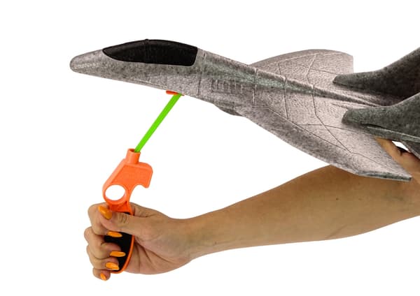 Styrofoam flygplan med slingshot gummiband 43 cm grå, 3+ år