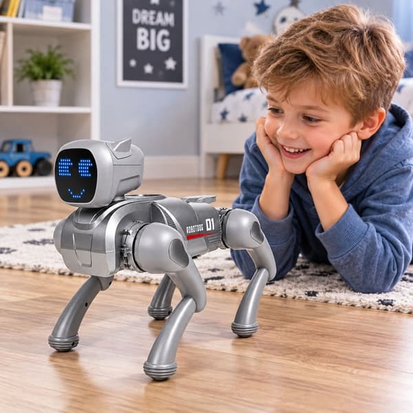 AI robothund leksak silver med fjärrkontroll röststyrning Bluetooth-app