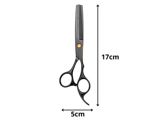 Effileringssaks 17 cm med 28 tænder, sort inkl. saksolie