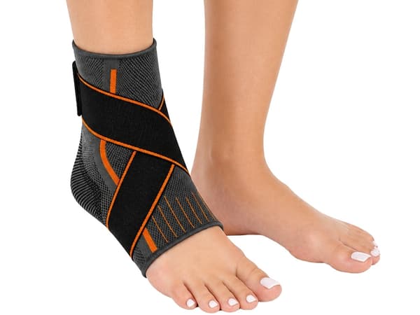 Ankelstöd med kardborre, elastiskt bandage 25 cm, grå/orange