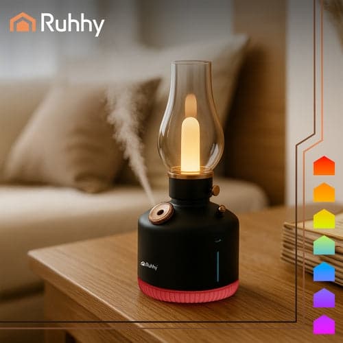 Luftfugter 280 ml med RGB natlys 14 farver, USB-C, sort