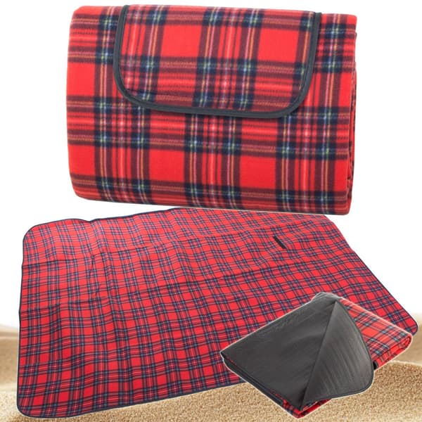 Picnictæppe fleece med vandtæt underside 150 x 200 cm rødternet