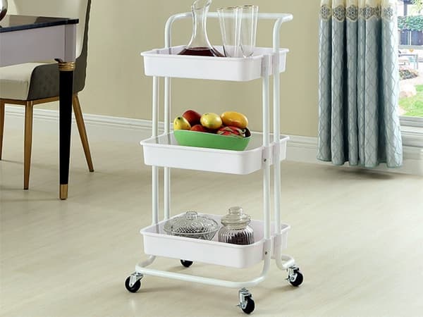 Rullvagn med hjul 3 hyllor metall vit 86x41,5x37 cm