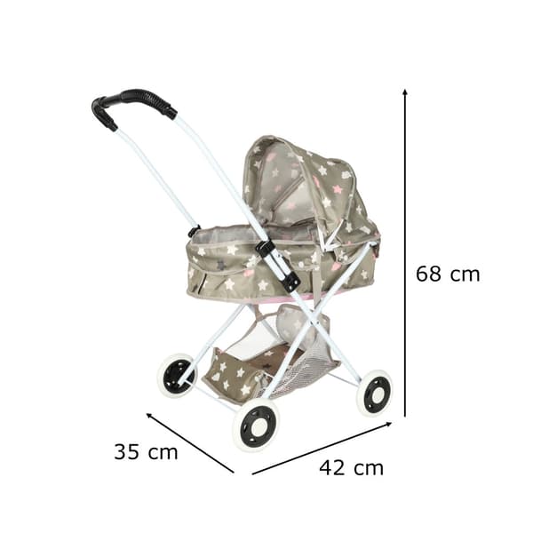 Dukkevogn gondol sammenklappelig rosa til dukker op til 45 cm, 3+