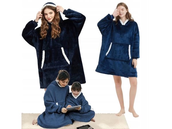 Fleece-trøje med hætte teddyfor one size unisex navy blue