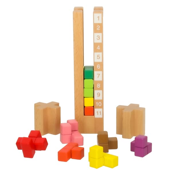 Montessori træpusletårn med klodser 13 dele, 3 sværhedsgrader