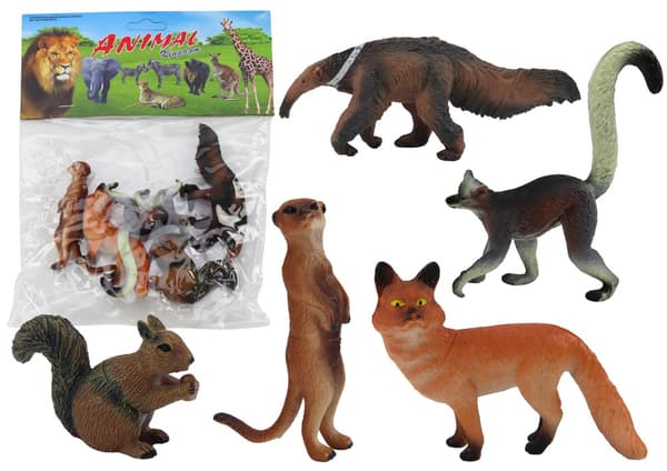 Dyrefigurer sæt 5-pack i plast – egern surikat myresluger ræv lemur