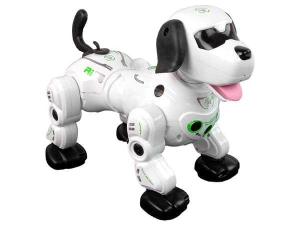 Fjernstyret robot-hund interaktiv med lysende øjne og dampeffekt 25 cm