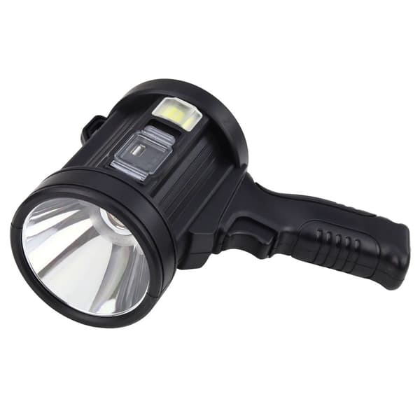 LED-søgelampe 800 lm 400 m med COB-sidelys, USB-C/sol, powerbank
