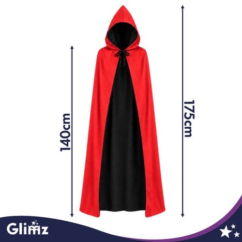 Dubbel-sidig cape 175 cm svart/röd i polyester för maskerad 1-pack
