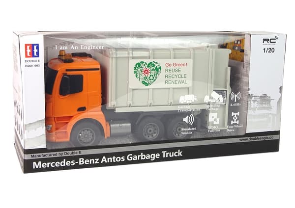 Fjernstyret affaldsbil 40 cm 2.4 GHz med lys/lyd og bevægelig container