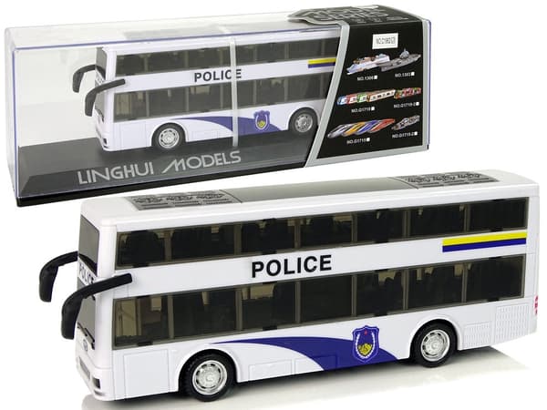 Poliisin kaksikerroksinen leikkibussi 23 cm valolla/äänellä ja pull-back-toiminnolla, 3+