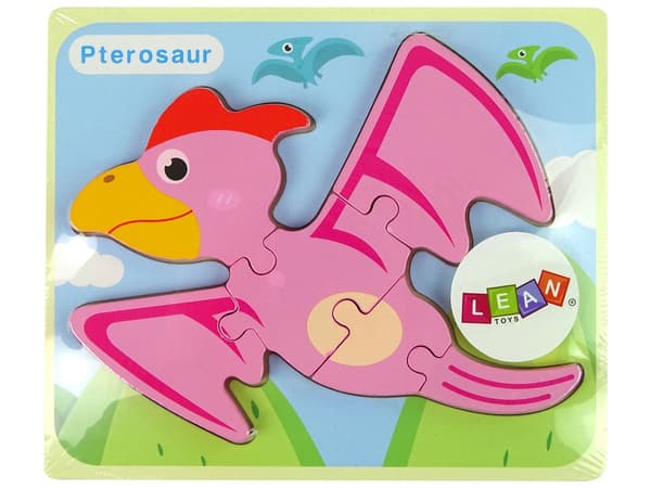 Träpussel dinosaurie 5 mm för barn 3+ EN71 (rosa pterodactyl/blå pliosaurus)
