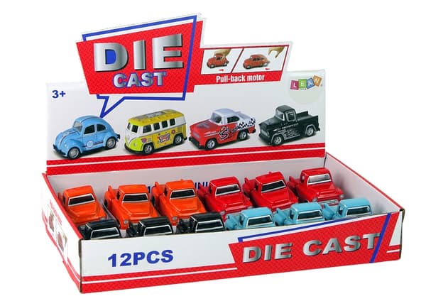 Friktionsdriven leksaksbil pickup 7,5 cm med gummidäck, 12-pack, färgval