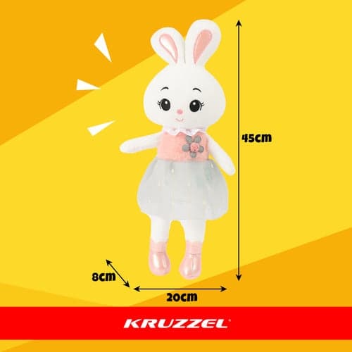 Blød kanin bamse 45 cm hvid/rosa, polyester, 3+