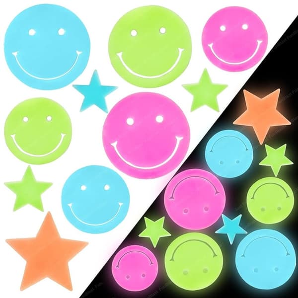 Fluorescerende vægstickers ansigter & stjerner 10-pack selvklæbende