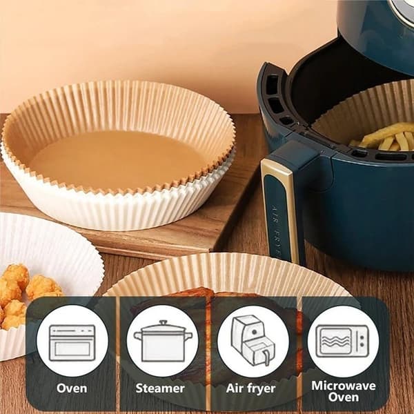 100st Engångspapper Pergamentformar för Air Fryer - Enkel och Vit