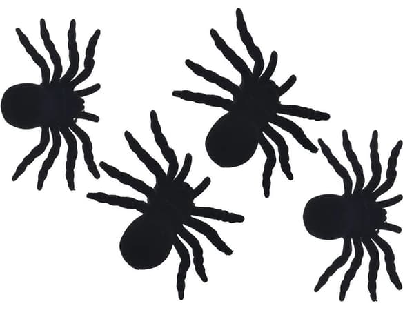Halloween-spindlar i plast 4-pack 7x11 cm, svarta