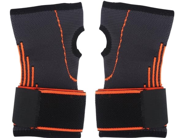 Handledsstöd med tumhål och kardborre grå/orange 16 cm