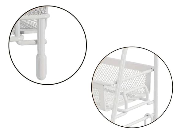 Køkkenorganisator metal 2 hyldeplan med sidekurv hvid 35 cm