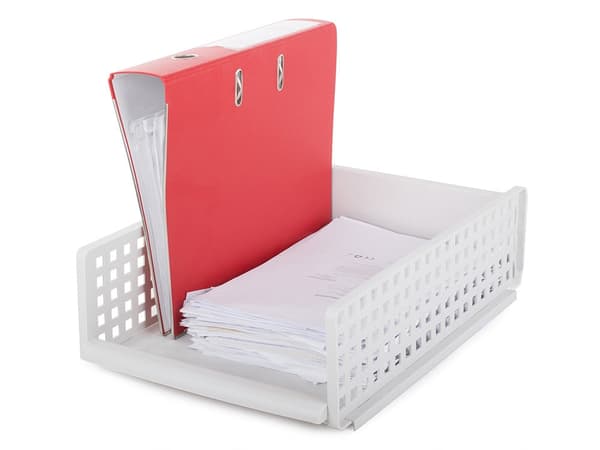 Dokumentorganisator stabelbar sammenfoldelig plast hvid 44x30x13 cm