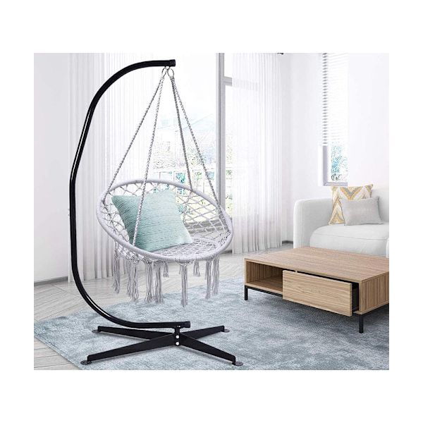 Hängande fåtölj hängstol boho grå max 120 kg sittbredd 60 cm