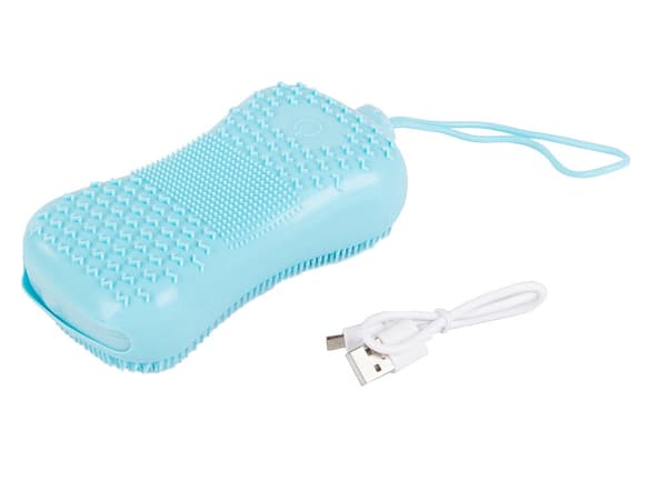 Opladelig kropsbørste i silikone med massage USB blå/rosa