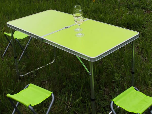 Hopfällbart campingbord 120x60 cm med 4 stolar justerbar höjd grön