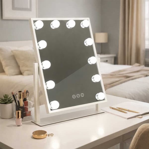 LED-makeupspejl 12 LED dæmpbar 3 lysindstillinger USB 30x40 cm