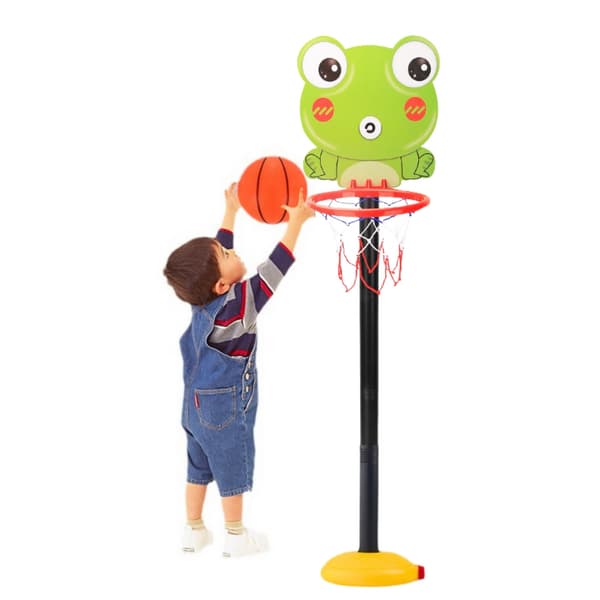 Justerbart basketset för barn groda 52-110 cm med bollpump