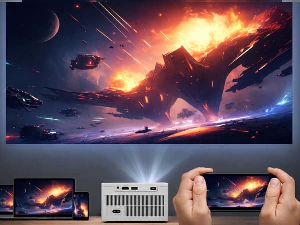LCD-projektor Android TV 11 Wi‑Fi Bluetooth 720p med 4K-understøttelse 60–120