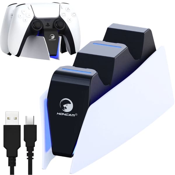 PS5 opladerstation for 2 DualSense-controllere med LED sort/hvid USB