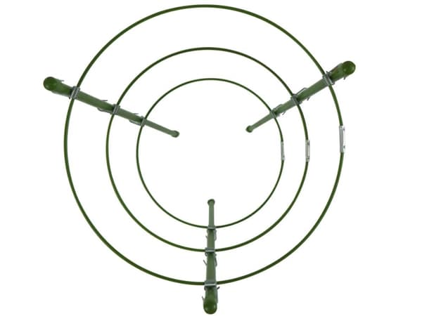 Blomststøtte med 3 ringe i metal, 60 cm, grøn