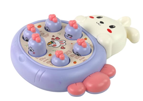 Whac-a-mole färdighetsspel med poppande morötter lila, 2 hammare