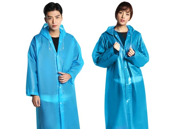 Regnponcho med huva och tryckknappar, EVA, one size, blå