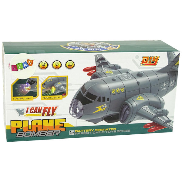 Legetøjsfly transportfly grå 24 cm med lyd og LED, 3+ år